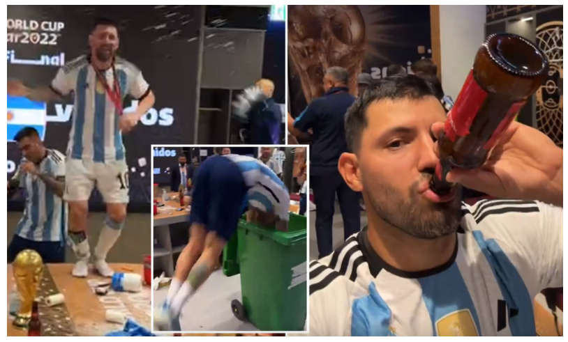 Sergio Aguero chia sẻ hình ảnh ăn mừng của Messi và đồng đội từ phòng thay đồ