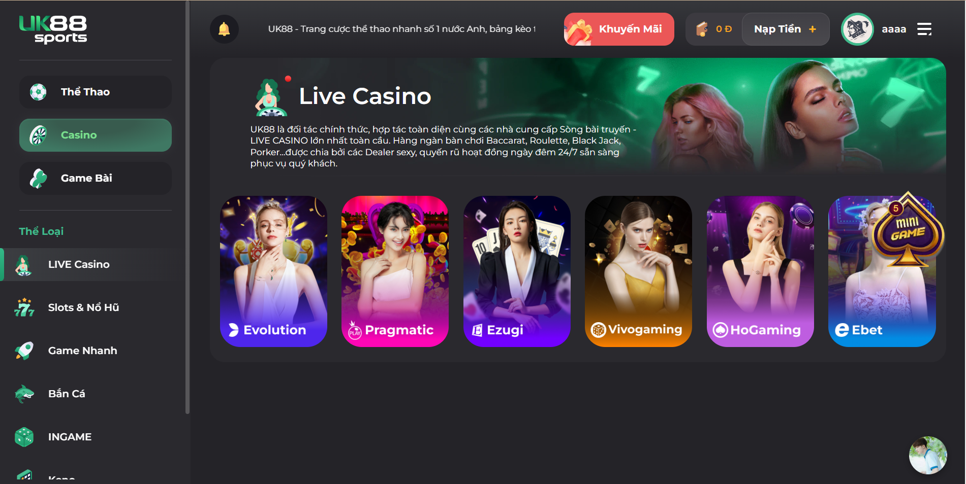 Casino UK88, Casino trực tuyến