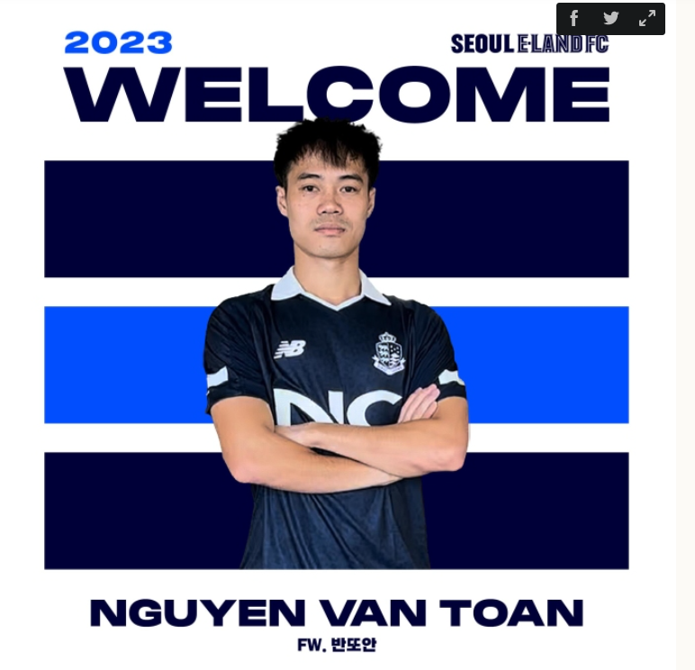 Hình ảnh Nguyễn Văn Toàn trên trang chủ CLB Seoul E-Land FC.